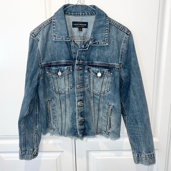 Lucky Brand The Tomboy Trucker Frayed Hem Denim Jacket Medium - Picture 3 of 8